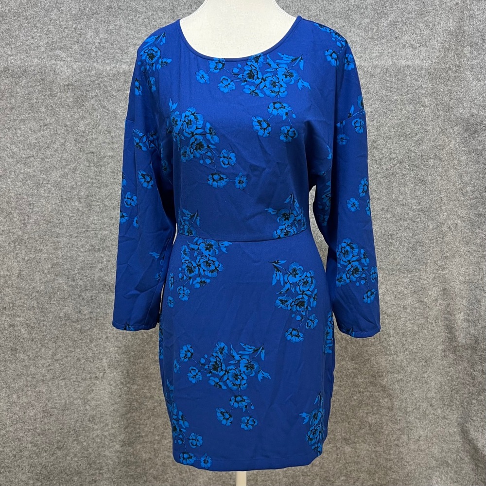 LEITH Royal Cobalt‎ Blue Floral Print Long Sleeve Mini Dress XS